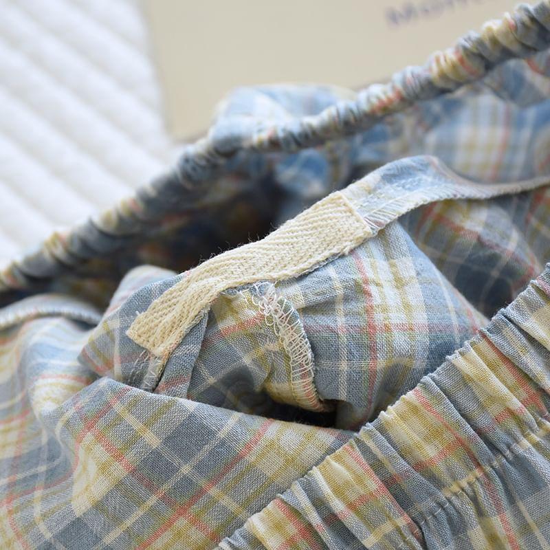 Drawstring Waist Plaid Lounge Shorts Product Image