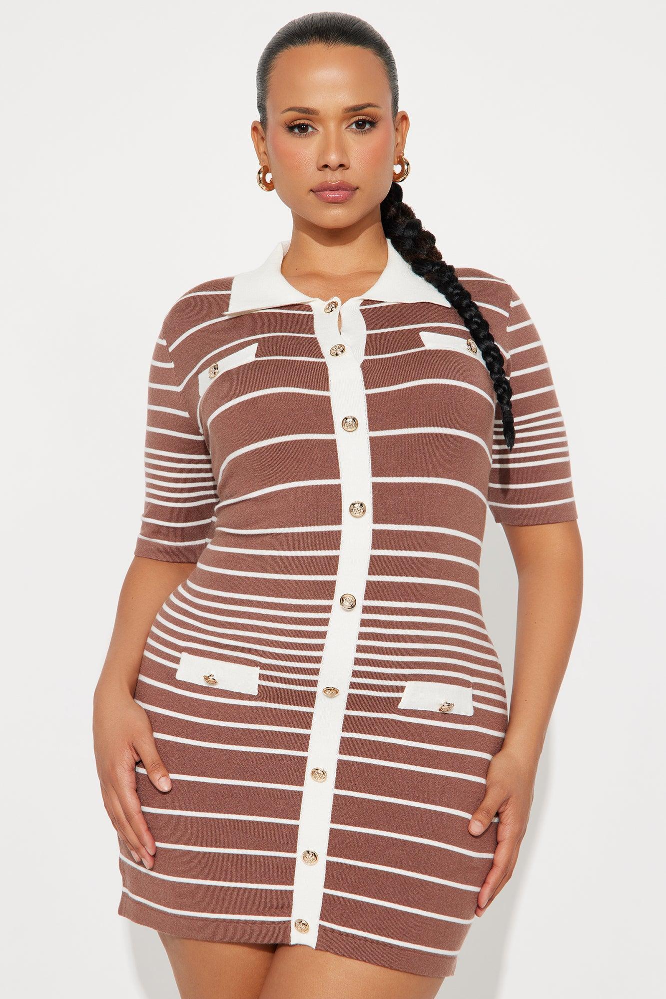 Jaden Striped Sweater Mini Dress - Mocha/combo Female Product Image