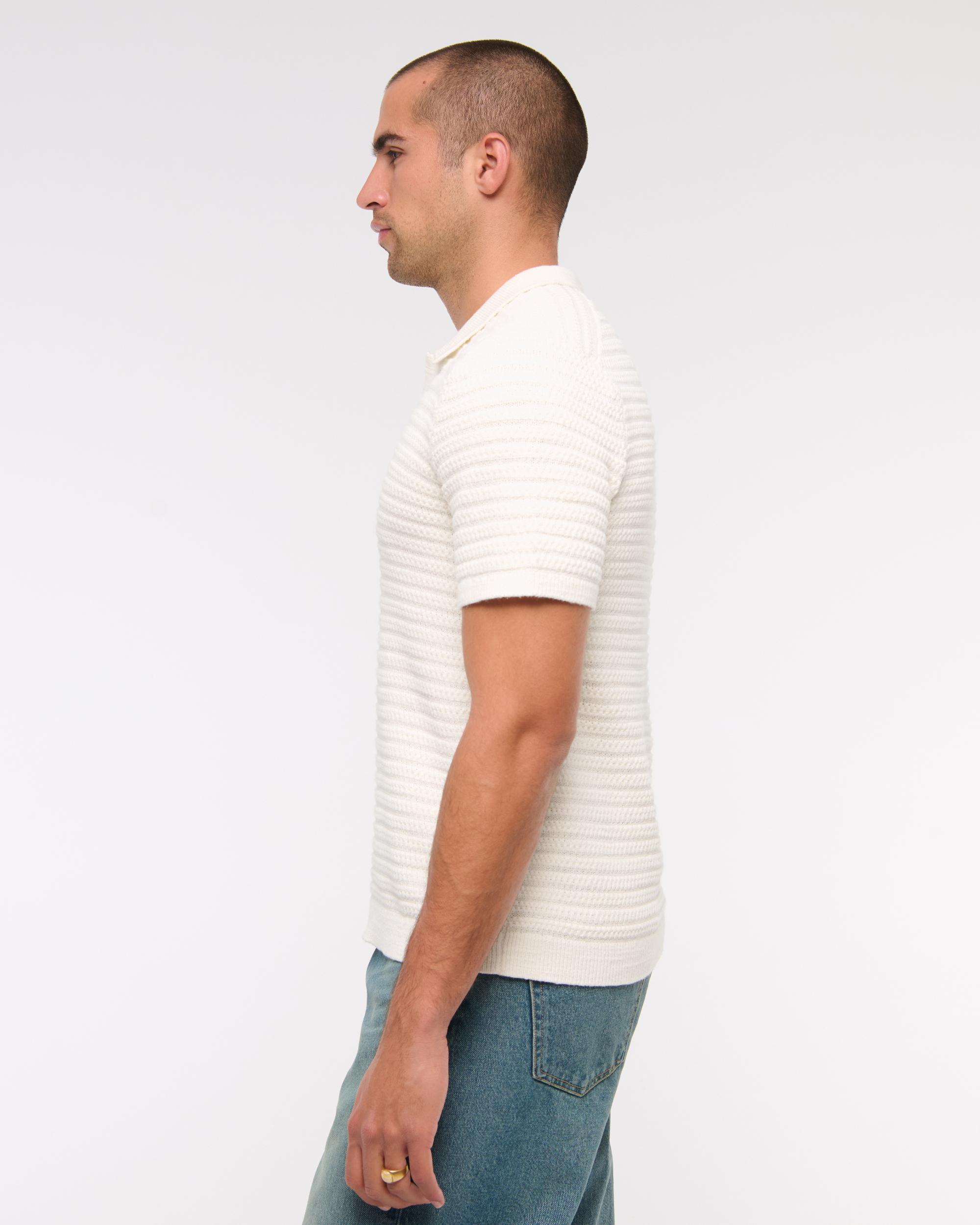 Textural Striped Johnny Collar Sweater Polo Product Image