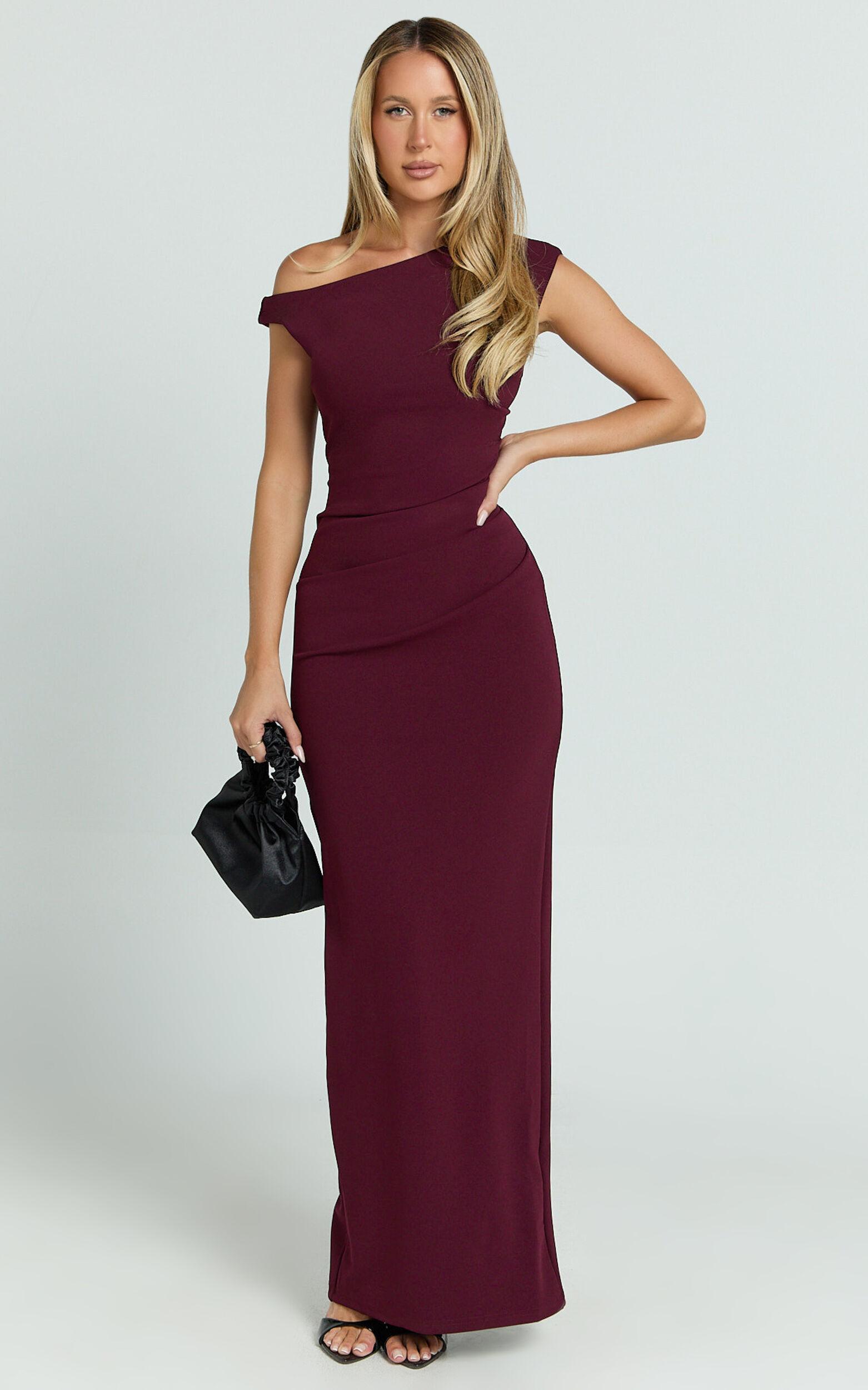 Genie Maxi Dress - Off The Shoulder Dress in Wine Product Image