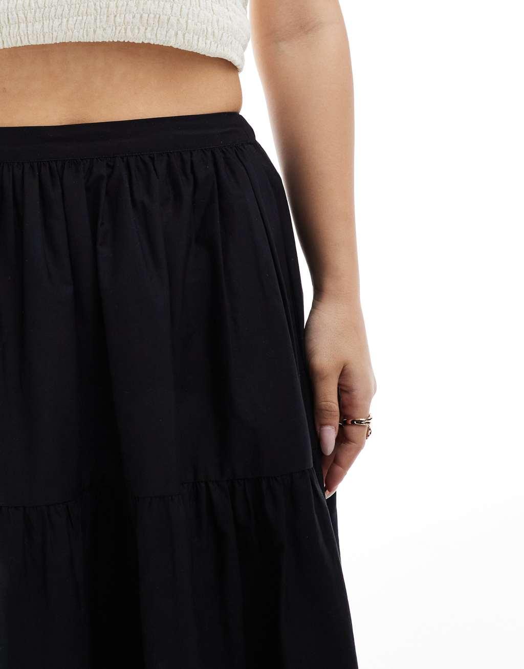 ASOS DESIGN tiered boho maxi skirt in black Product Image