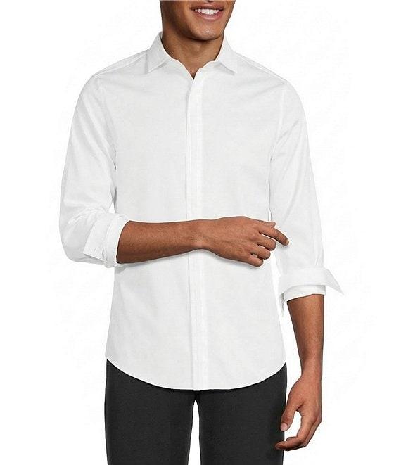 Murano Slim Fit Solid Sateen Pintuck Long Sleeve Woven Shirt Product Image