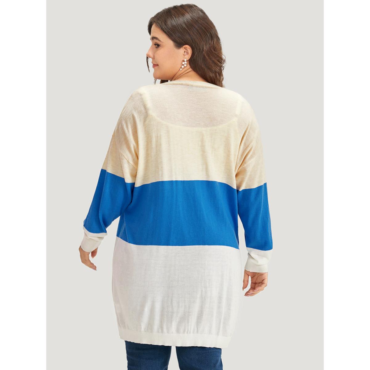 Plus Size Supersoft Essentials Contrast Open Front Lightweight Cardigan Blue Women Casual Long Sleeve Dailywear Cardigans BloomChic 30/6X Product Image