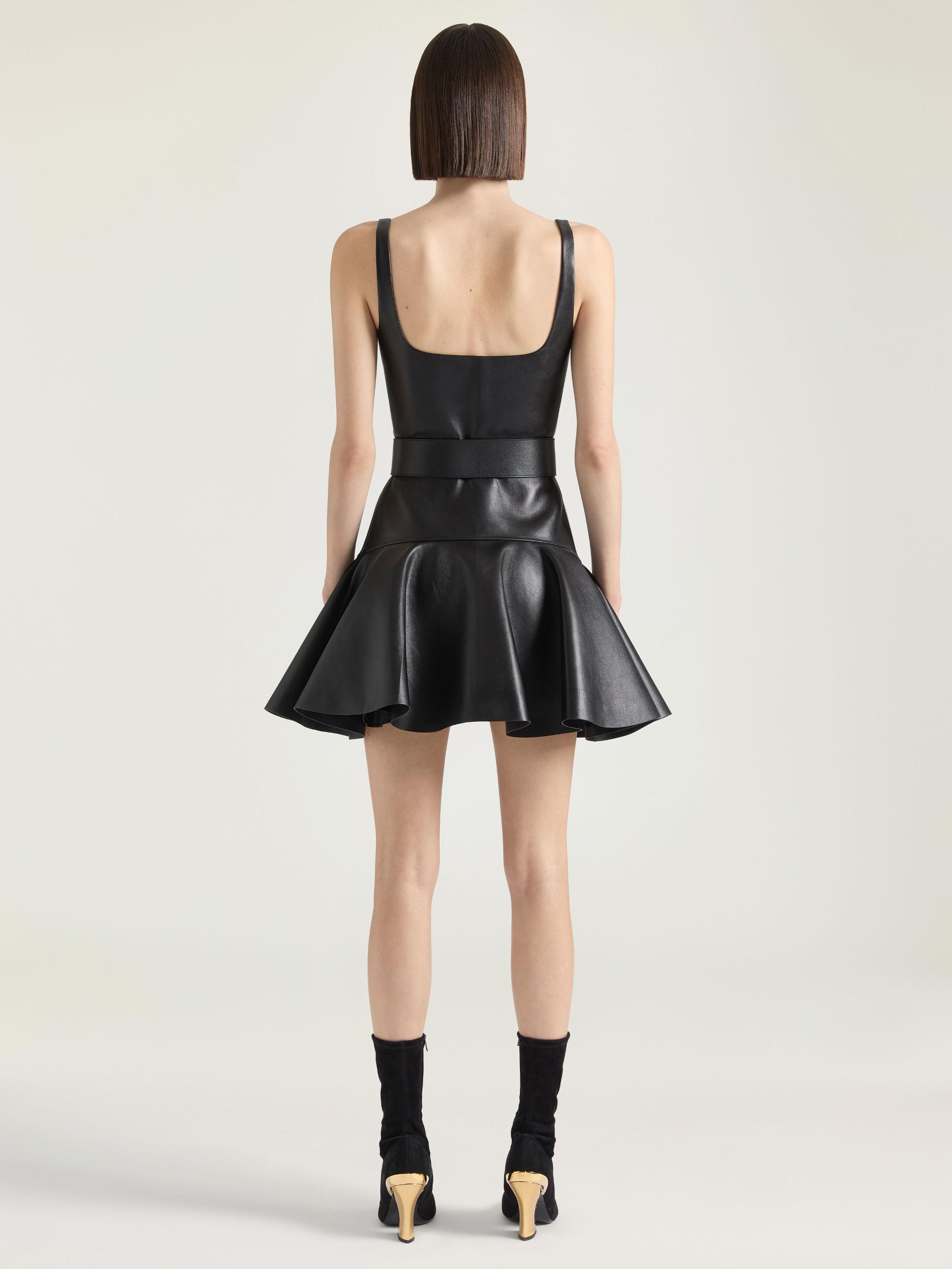 Fluted mini dress in leather Product Image