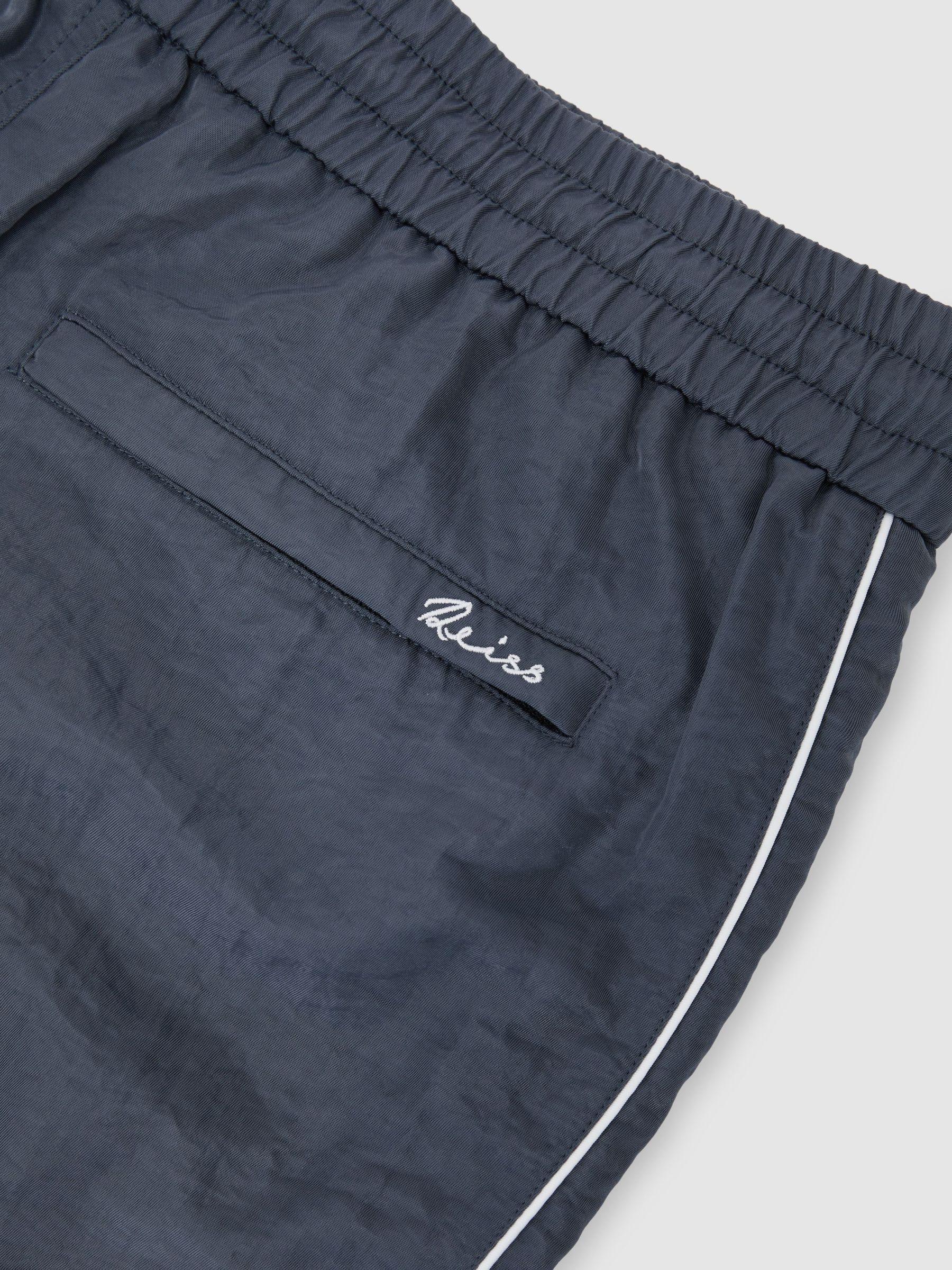 Piped Drawstring Swim Shorts in Steel Blue Product Image
