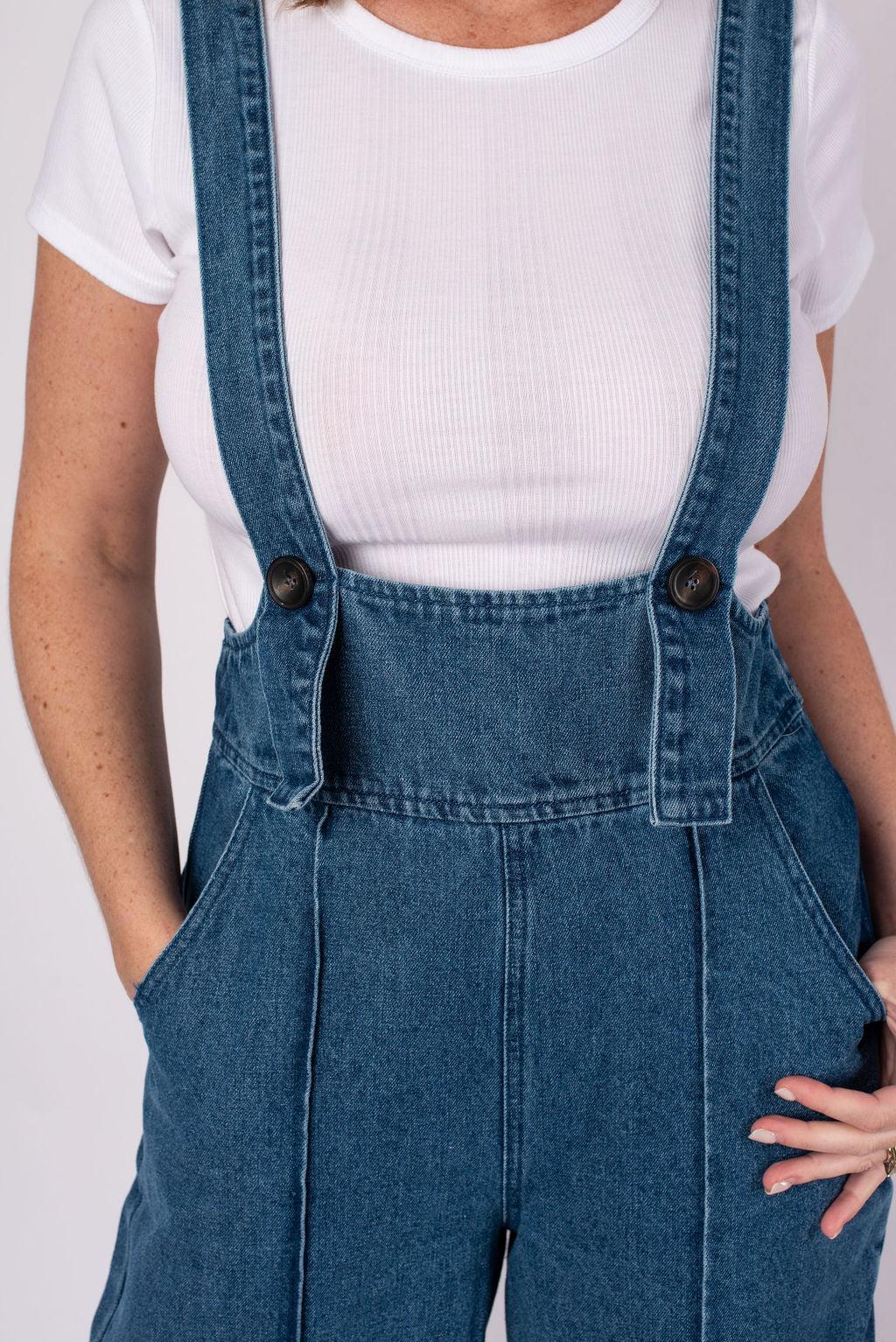 Hazel Wide Leg Denim Overalls Product Image