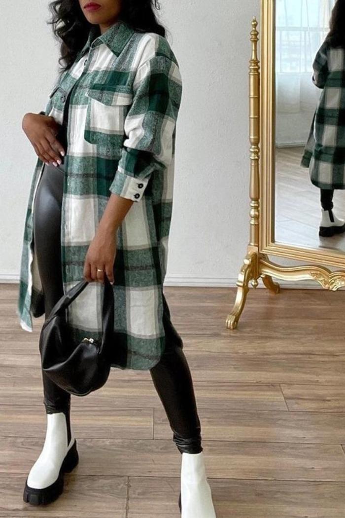 Flannel Pocket Plaid Long Shirt Jacket Product Image