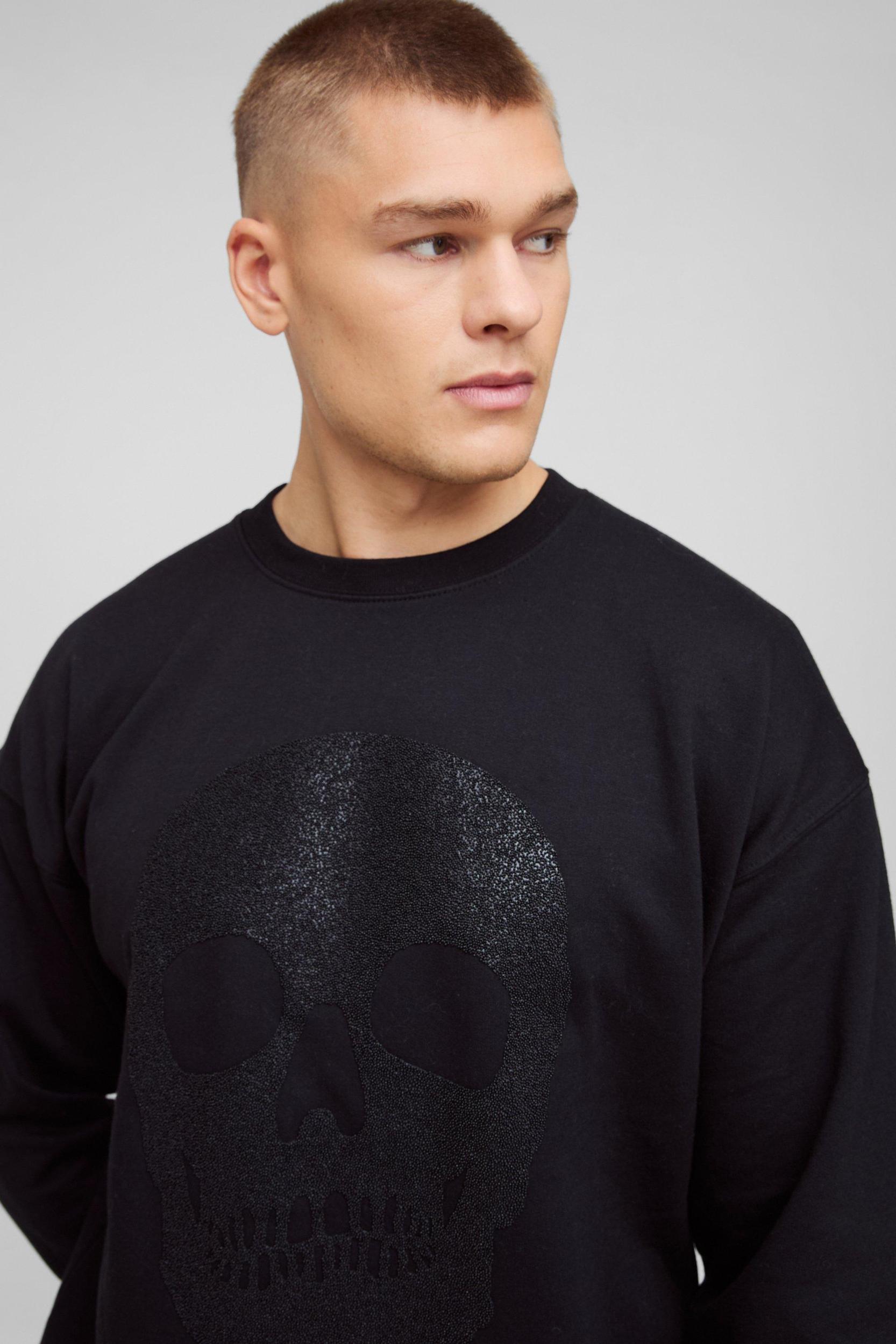 Oversized Skeleton Beaded Sweatshirt | boohooMAN USA Product Image