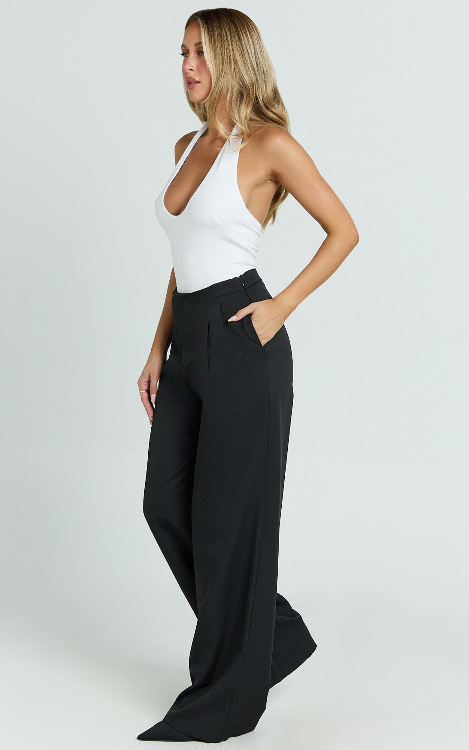Luciana Pants - High Waist Crossover Belted Straight Leg Tailored Pants in Black Product Image
