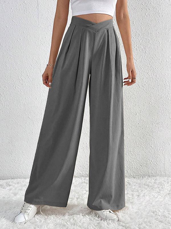 Loose Wide Leg Pleated Solid Color Pants Trousers Product Image