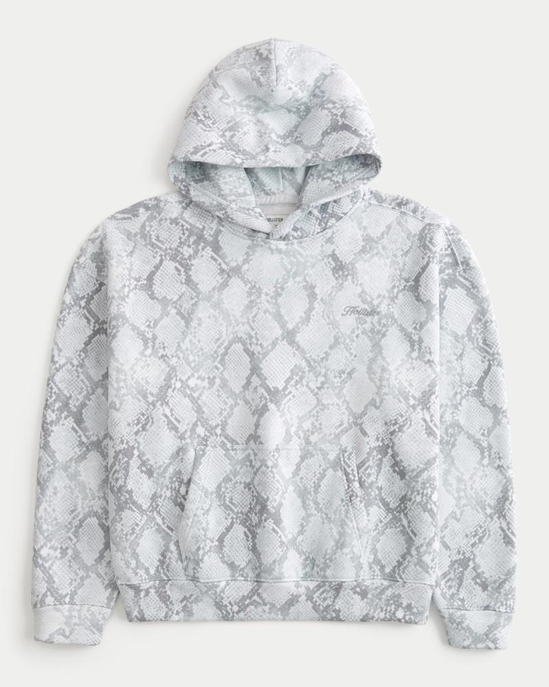 Boxy Crop Snakeskin Print Logo Hoodie Product Image