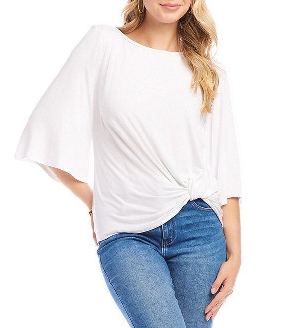 Karen Kane Boat Neck 3/4 Flare Sleeve Twist Hem Top Product Image