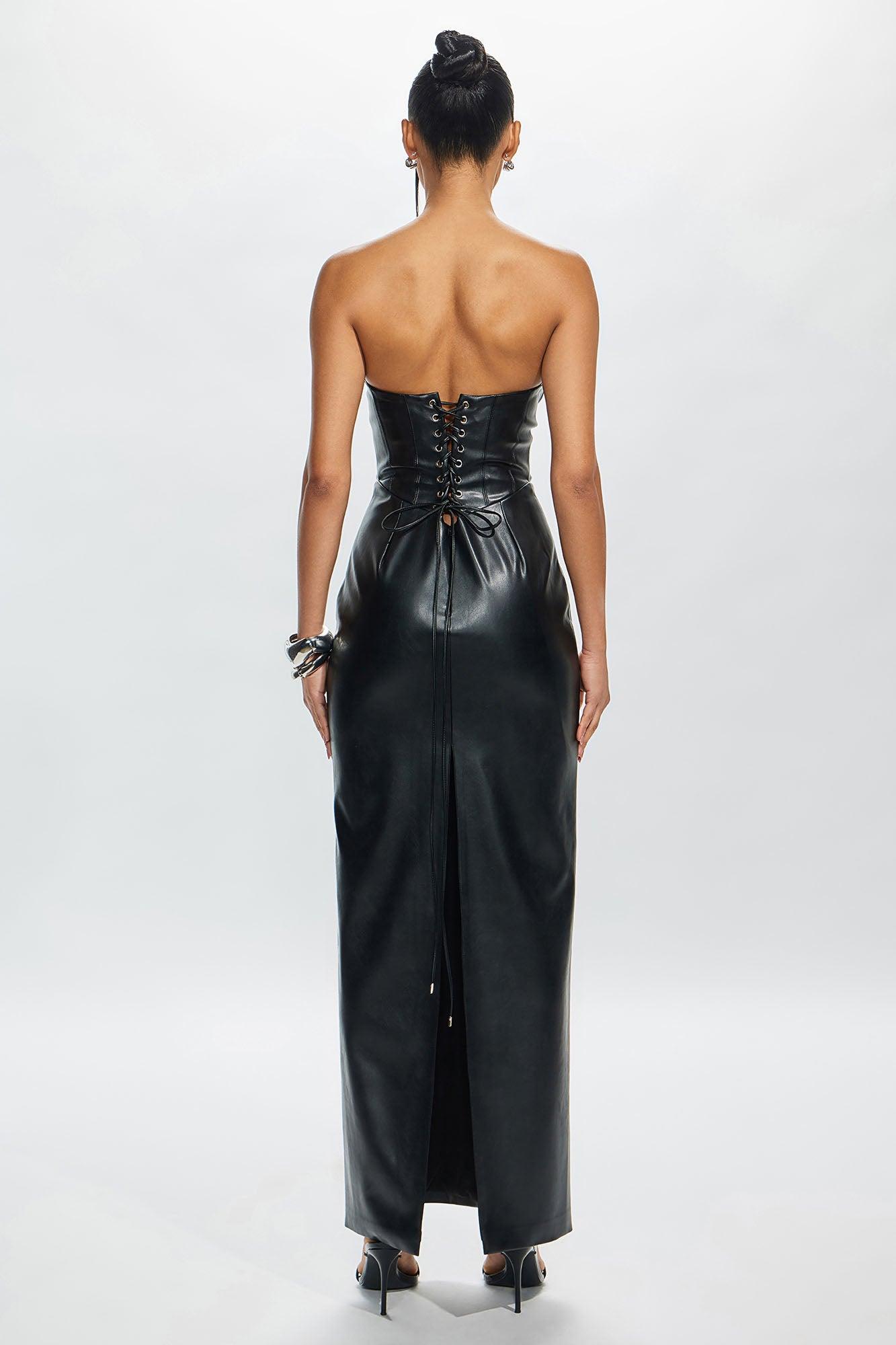 Rosalie Faux Leather Maxi Dress - Black Product Image