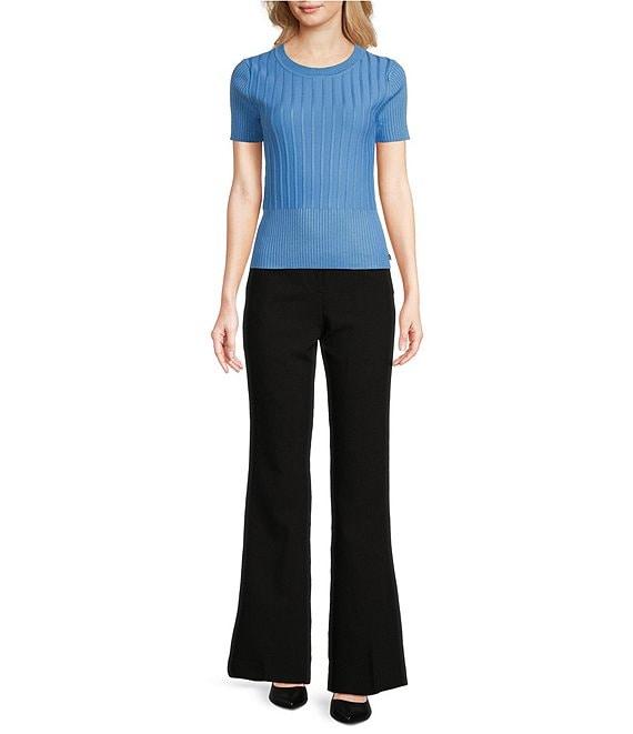 KARL LAGERFELD PARIS Knit Crew Neck Short Sleeve Ribbed Sweater Product Image