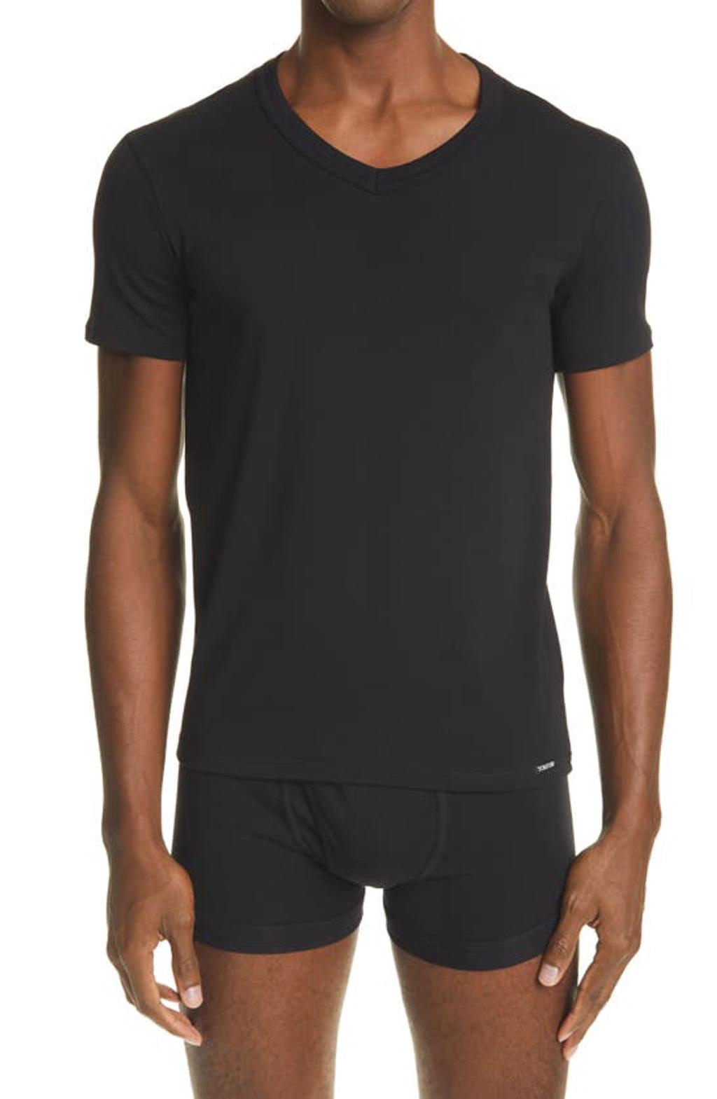 TOM FORD Black Basic Crewneck T-shirt With Tonal Stitching In Cotton Blend Man Product Image