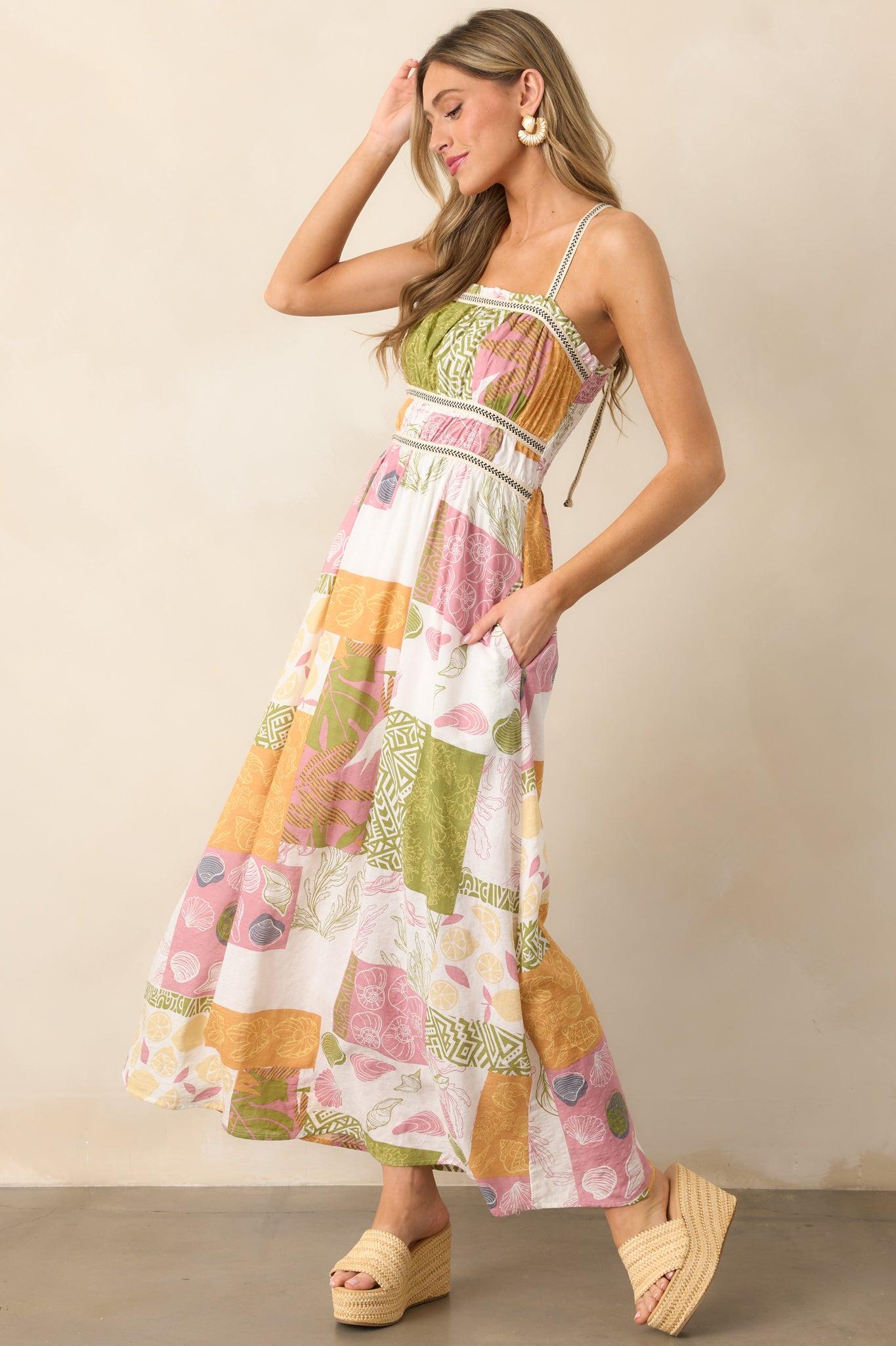 Trip To The Shore Ivory Patchwork Print Maxi Dress Product Image