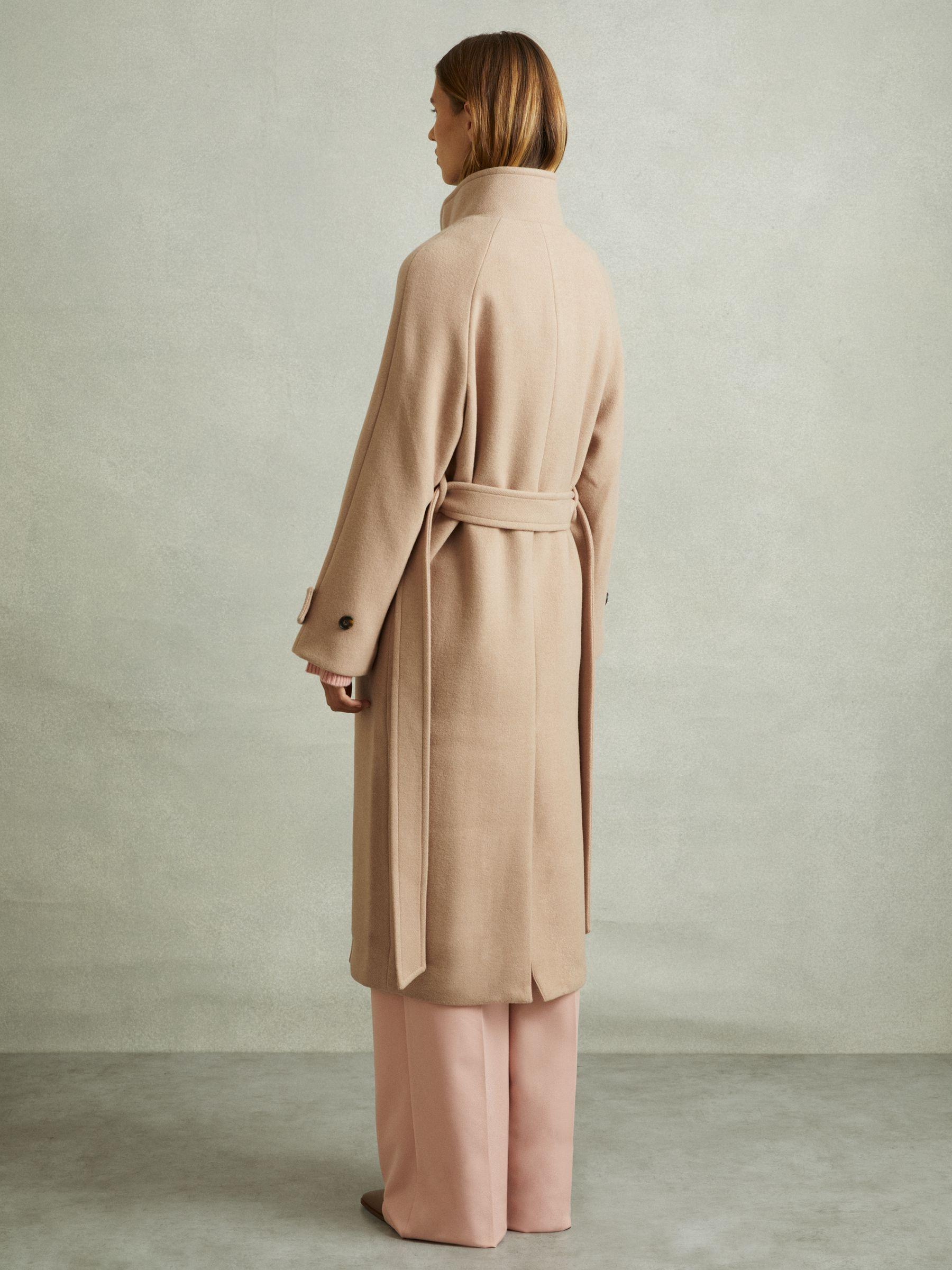 Wool Blend Double Breasted Funnel Neck Coat in Neutral Product Image