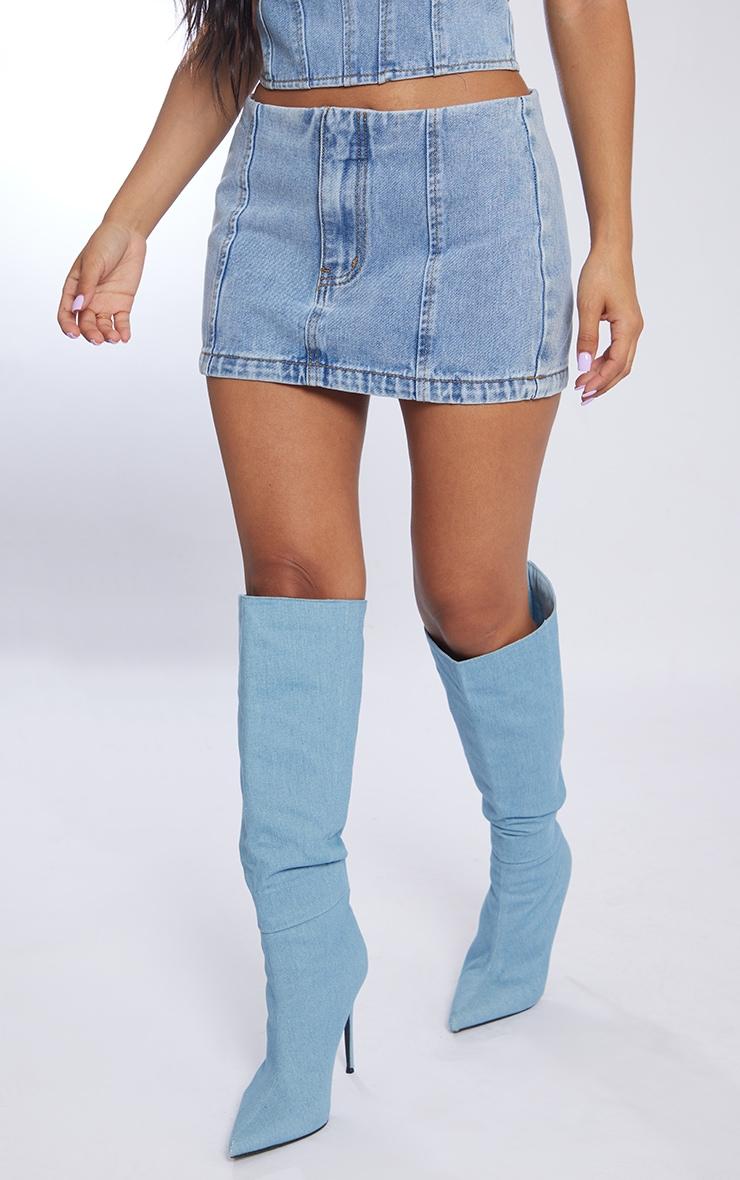 Petite Light Blue Wash Denim Micro Mini Skirt Product Image