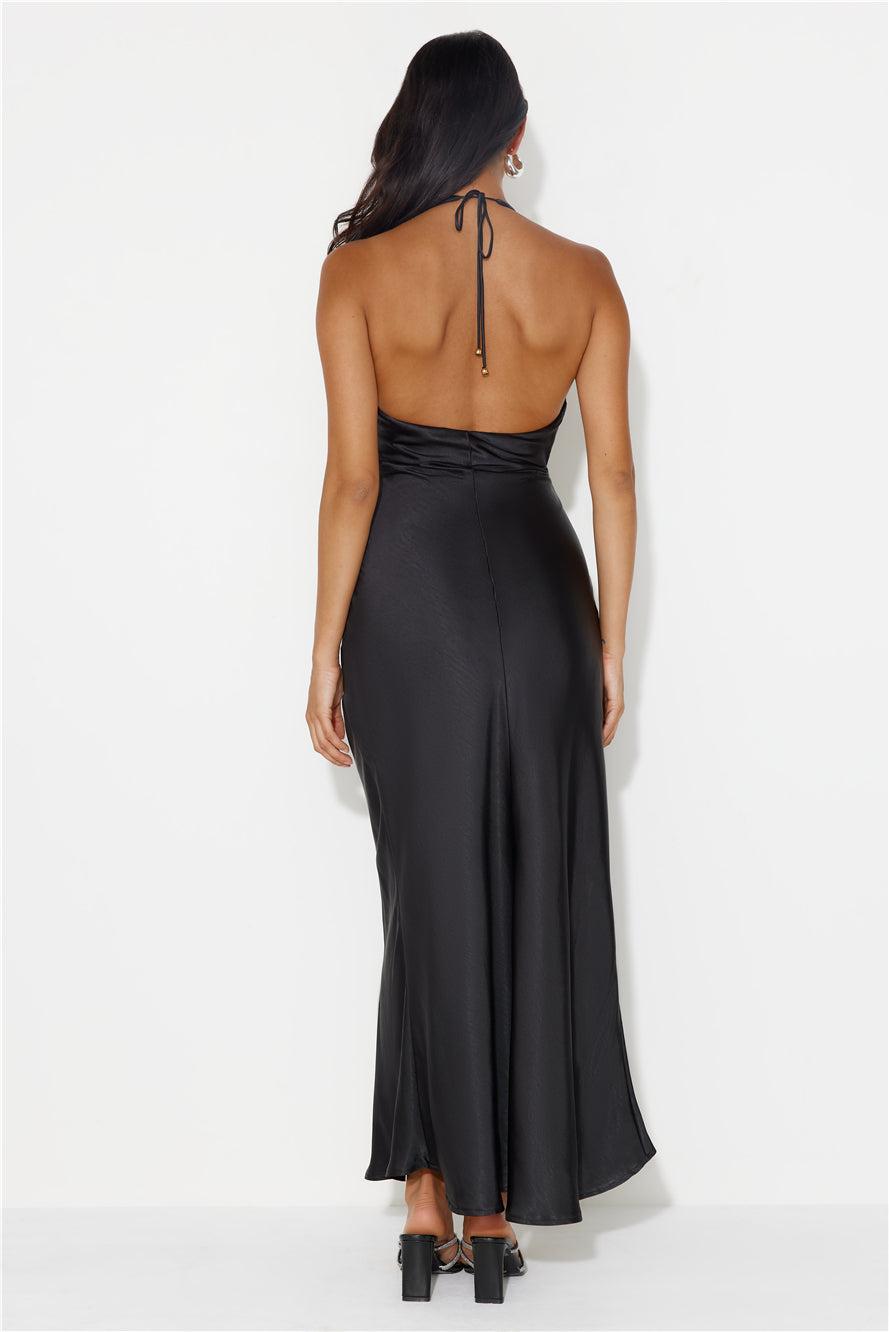Endless City Halter Satin Maxi Dress Black Product Image
