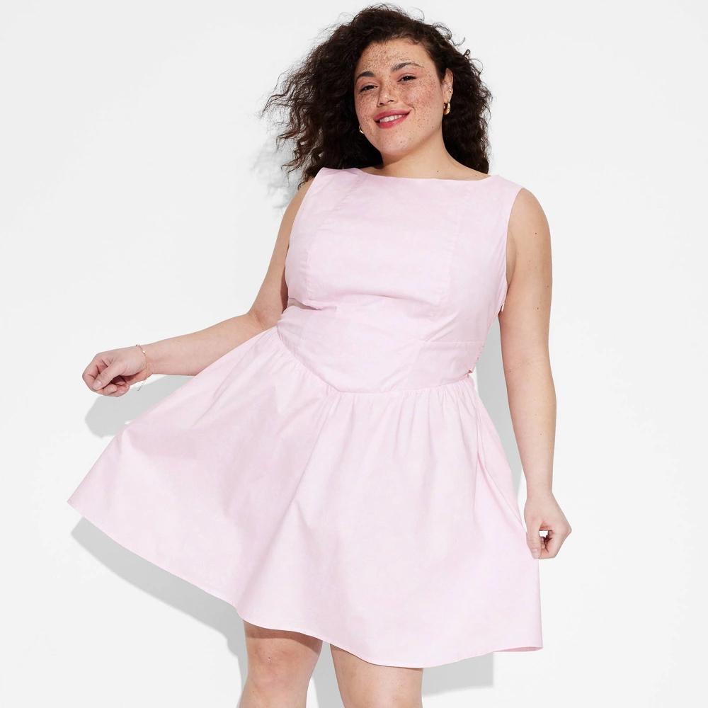 Women's Bow Back Mini A-Line Dress - Wild Fable™ 1X: Backless, Sleeveless, Lightweight Poplin Product Image