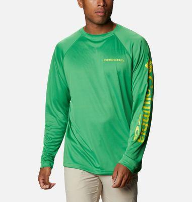 Men's Columbia Green Oregon Ducks Terminal Tackle Omni-Shade Raglan Long Sleeve T-Shirt,  Product Image