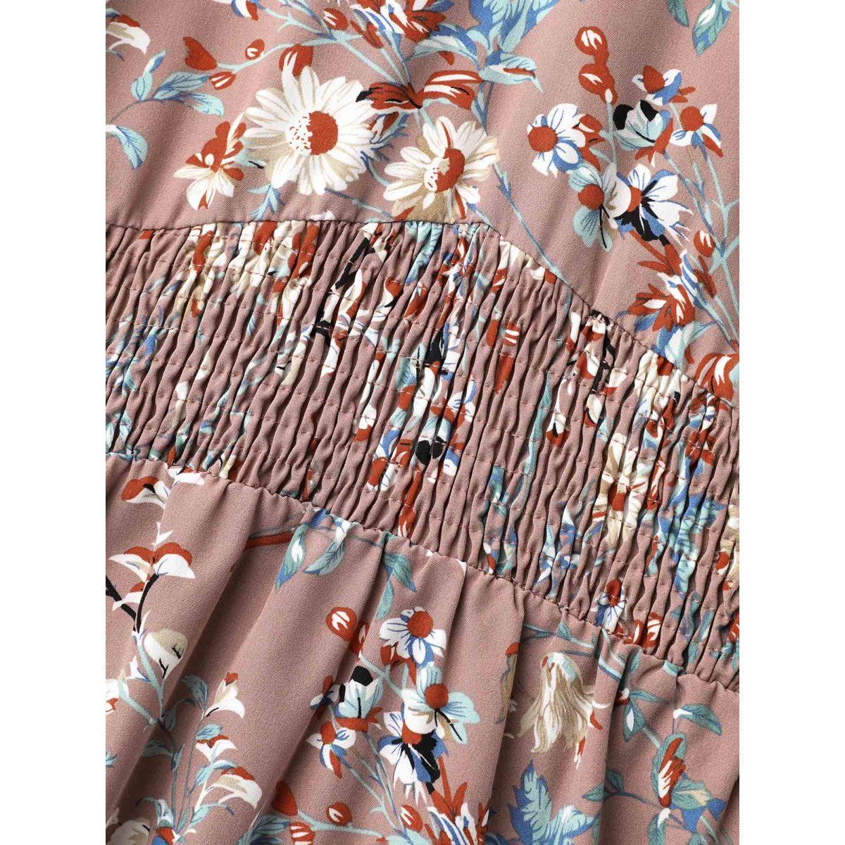 Plus Size V-Neck Floral Print Shirred Pockets Midi Dress DustyPink Women Elegant Shirred V-neck Elbow-length sleeve Curvy BloomChic 18-20/2X Product Image