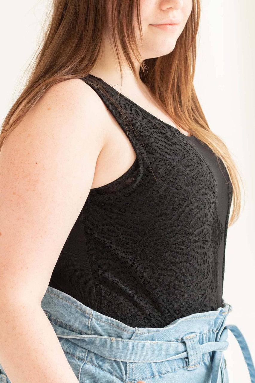 Black Mesh & Lace Front Bodysuit (Extended Sizes) Product Image