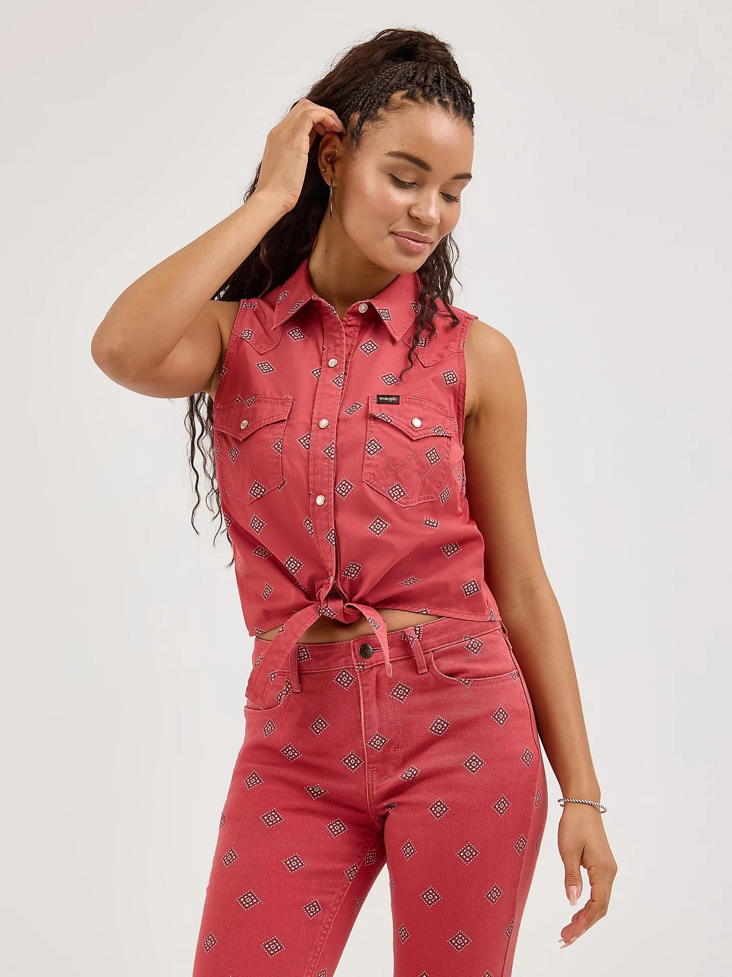 Women's Tie-Front Print Shirt in Diamond Bay Product Image