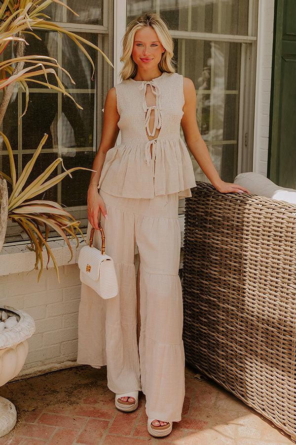 Santorini Breeze Front Tie Smocked Top in Birch Product Image