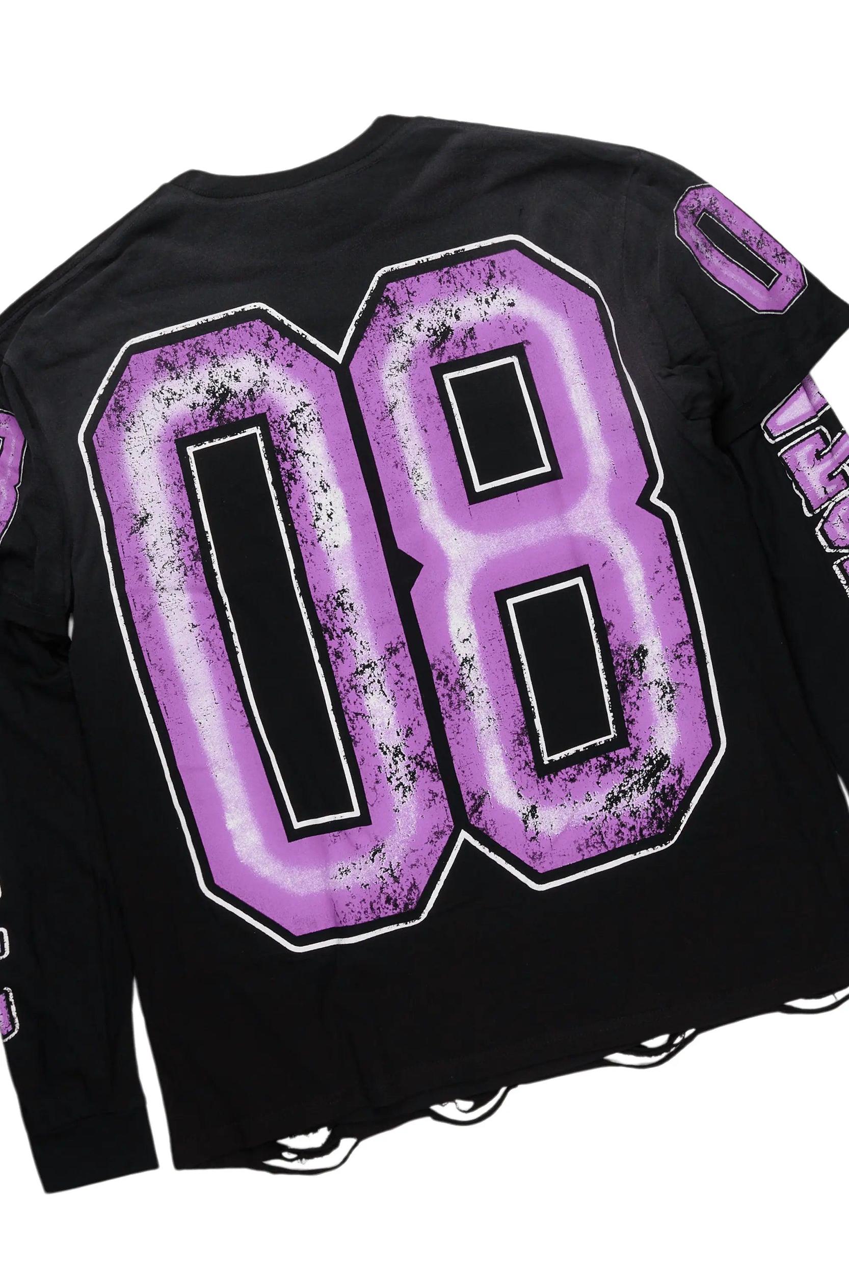 Fields Black/Purple Double Layer T-Shirt & Petrus Stacked Flare PU Jean Bundle Male Product Image