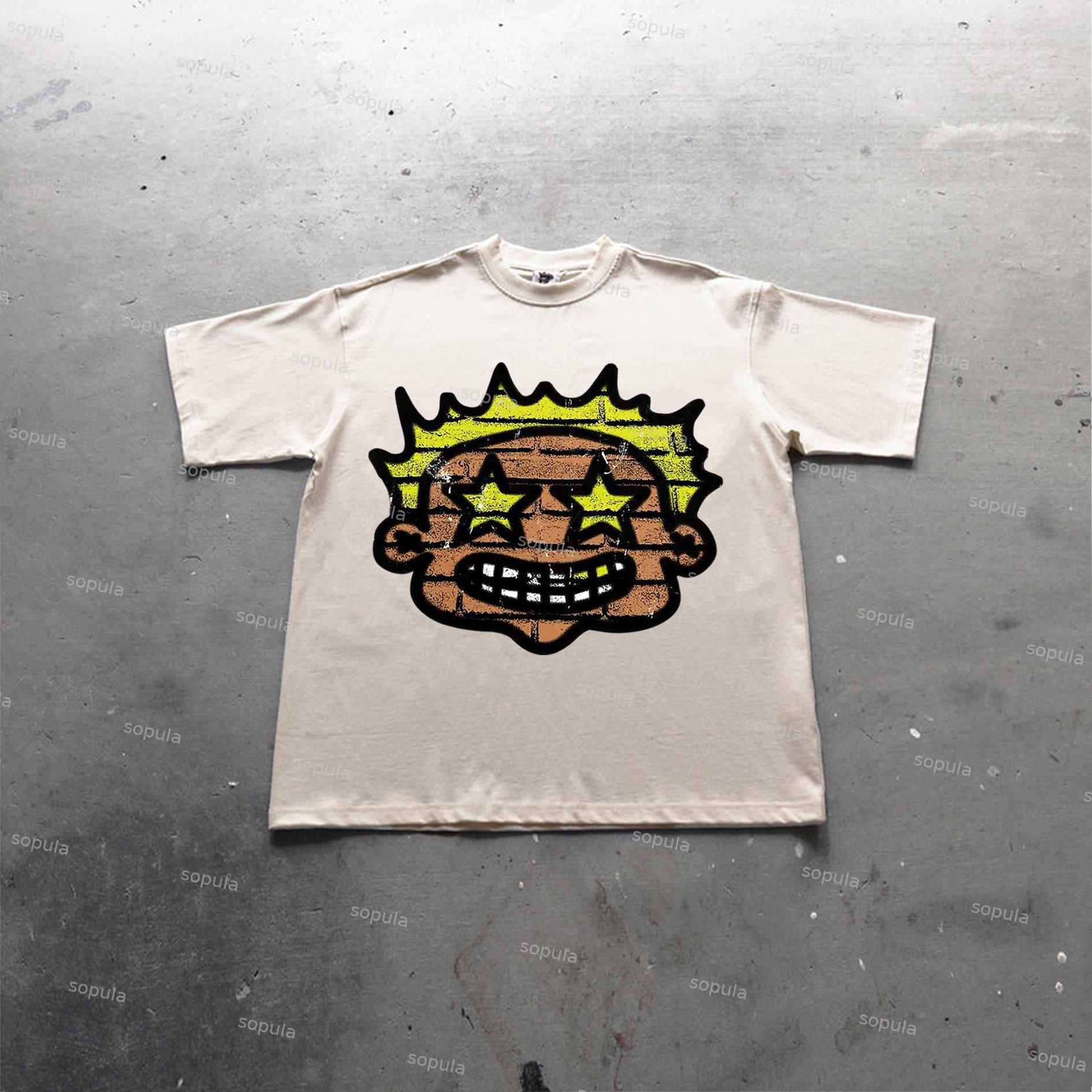 Sopula Fashion Cartoon Portrait Graphic Print Cotton T-Shirt Product Image