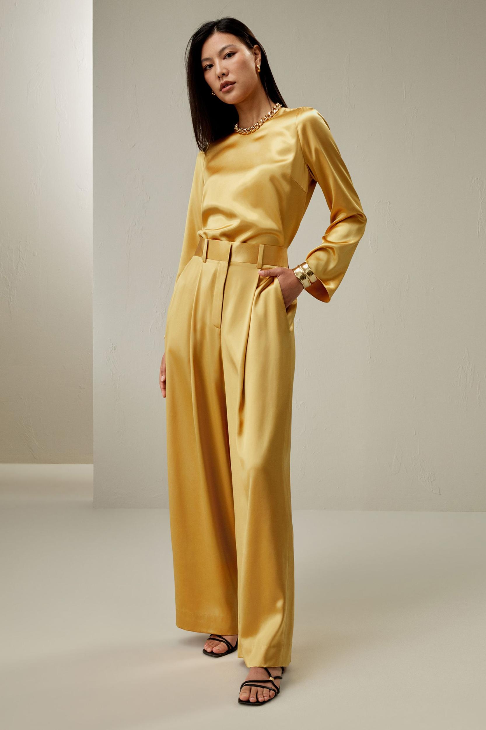 High-Waist Silk Palazzo Pants Product Image