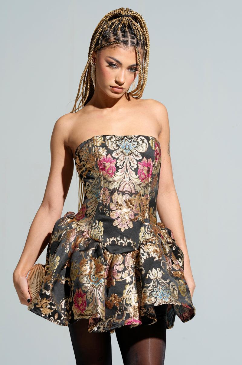 PURE ROYALTY BROCADE MINI DRESS Product Image