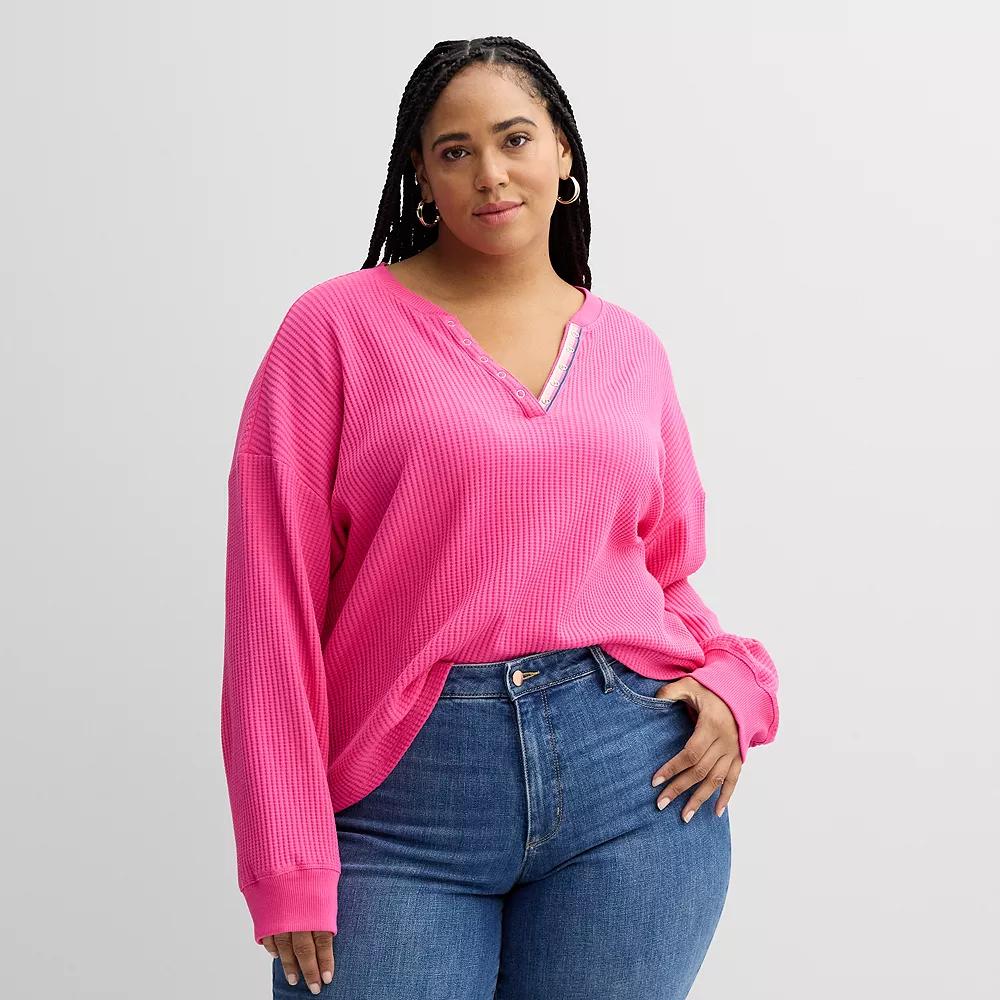 Plus Size Sonoma Goods For Life® Relaxed Waffle Knit Henley, Women's, Size: 4XL, Pink Theme Product Image