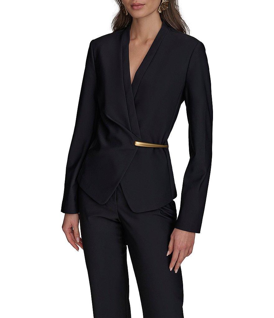 Donna Karan Gold Bar Hardware V-Neck Long Sleeve Wrap Jacket Product Image