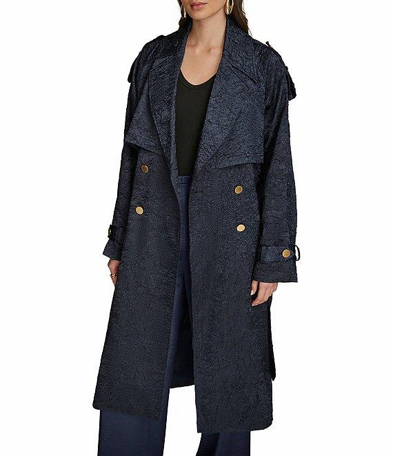 Donna Karan Crushed Satin Notch Lapel Belted Trench Coat Product Image
