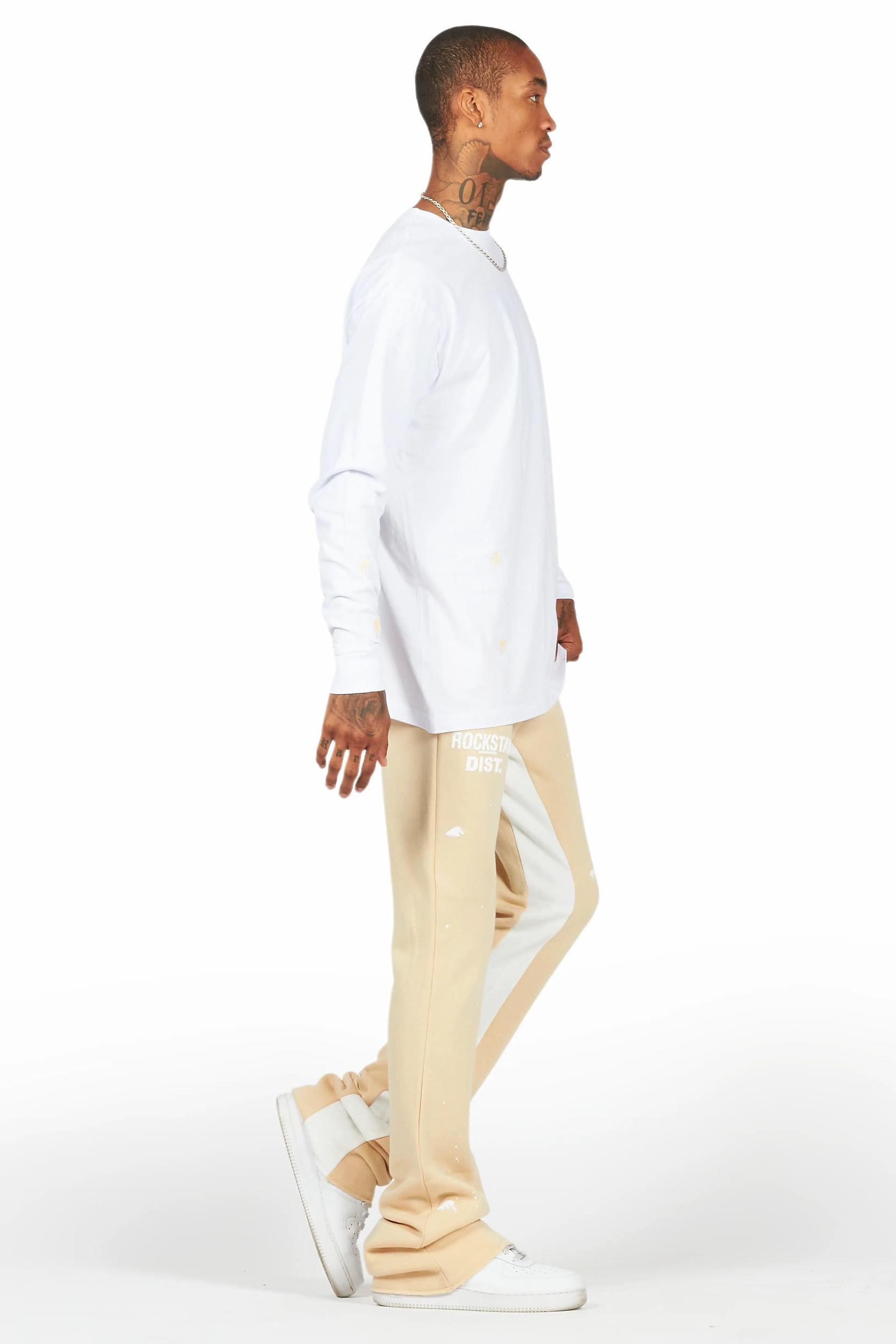 Raffer White/Beige Long Sleeve T-Shirt/Baggy Pant Set Male Product Image