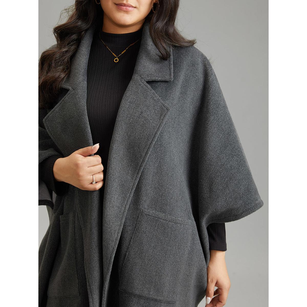 Plus Size Batwing Sleeve Lapel Collar Coat Women DimGray Casual Plain Ladies Dailywear Winter Coats BloomChic 26/4X Product Image