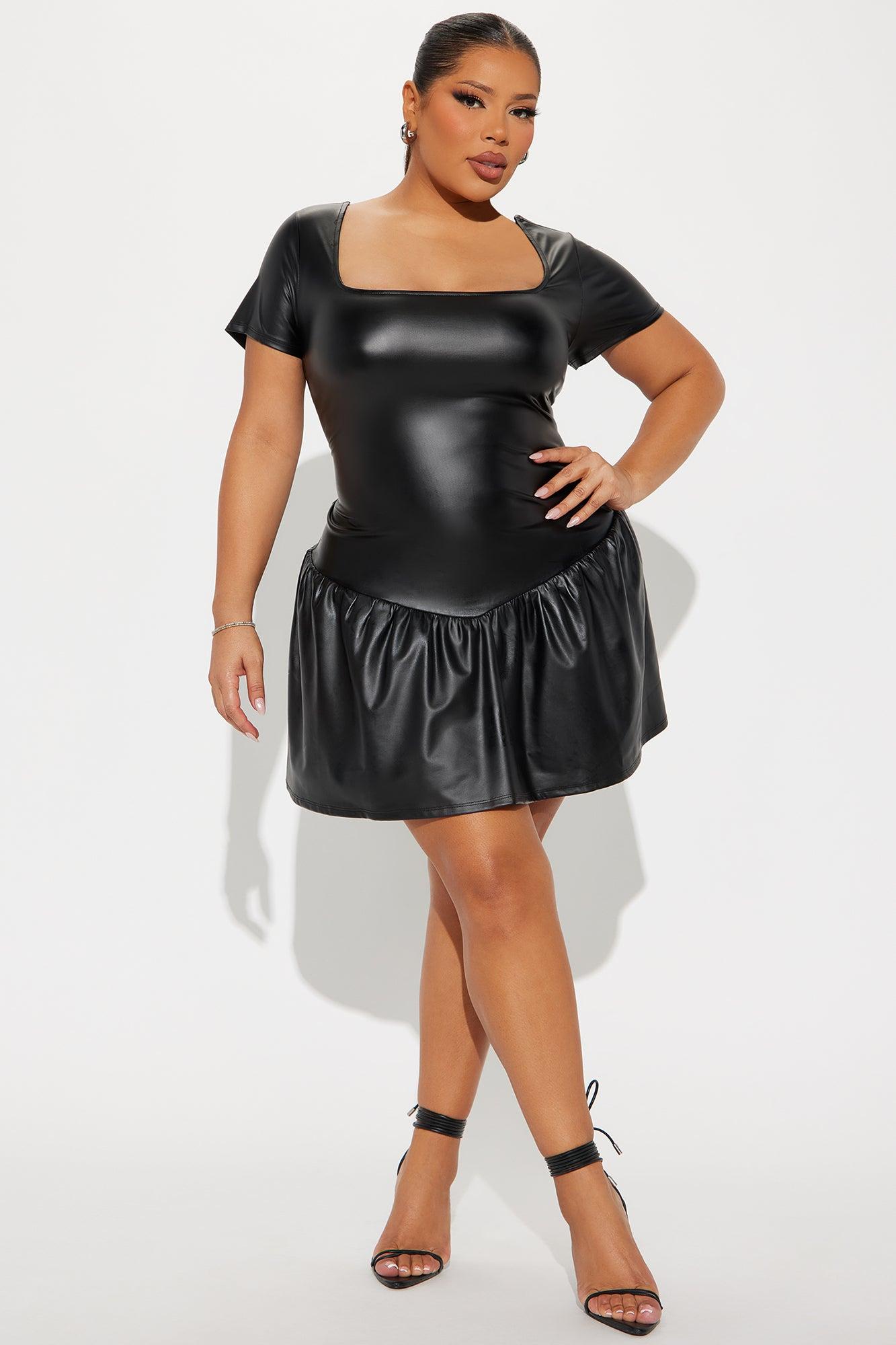 Tazlyn Faux Leather Mini Dress - Black Product Image