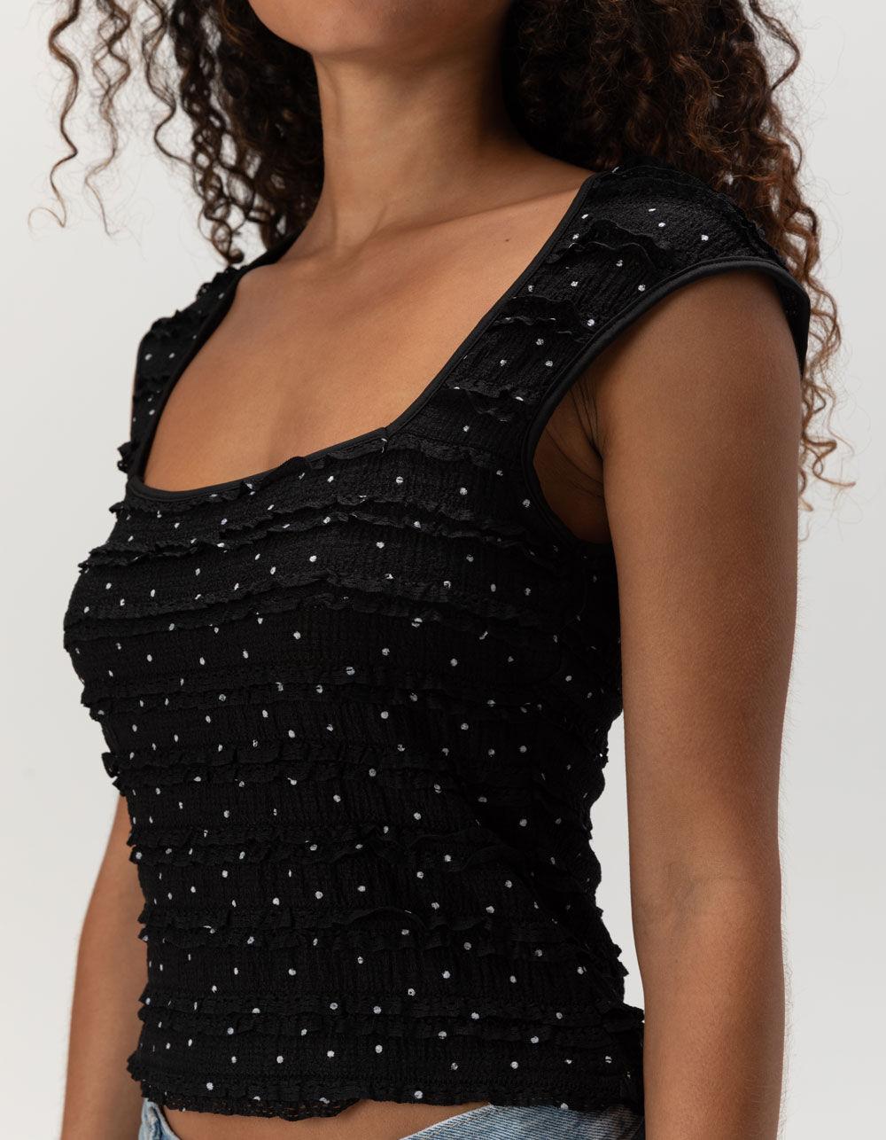 WEST OF MELROSE Square Neck Polka Dot Womens Top - BLACK Product Image