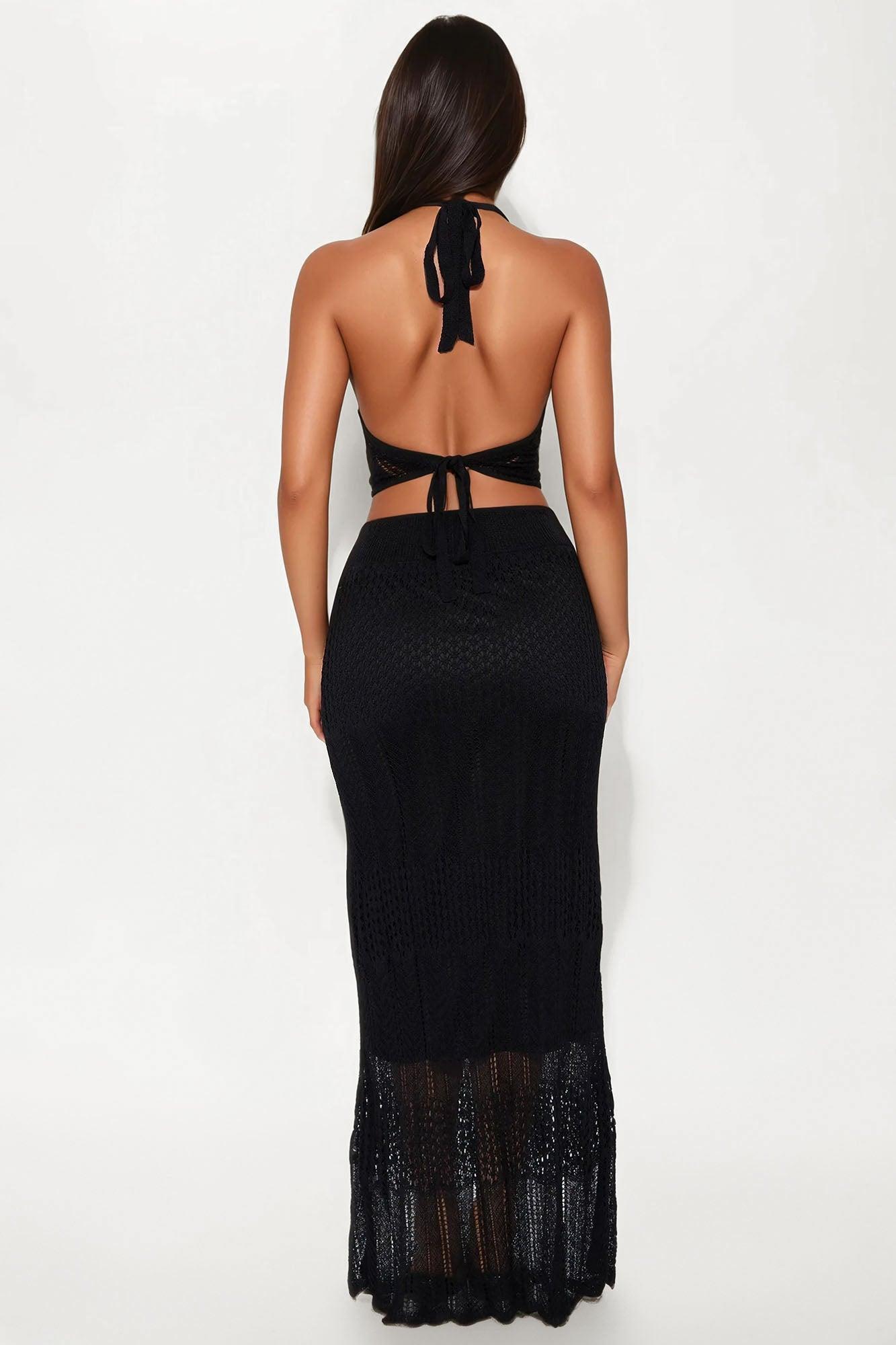 Marbella Crochet Maxi Skirt Set - Black Female Product Image