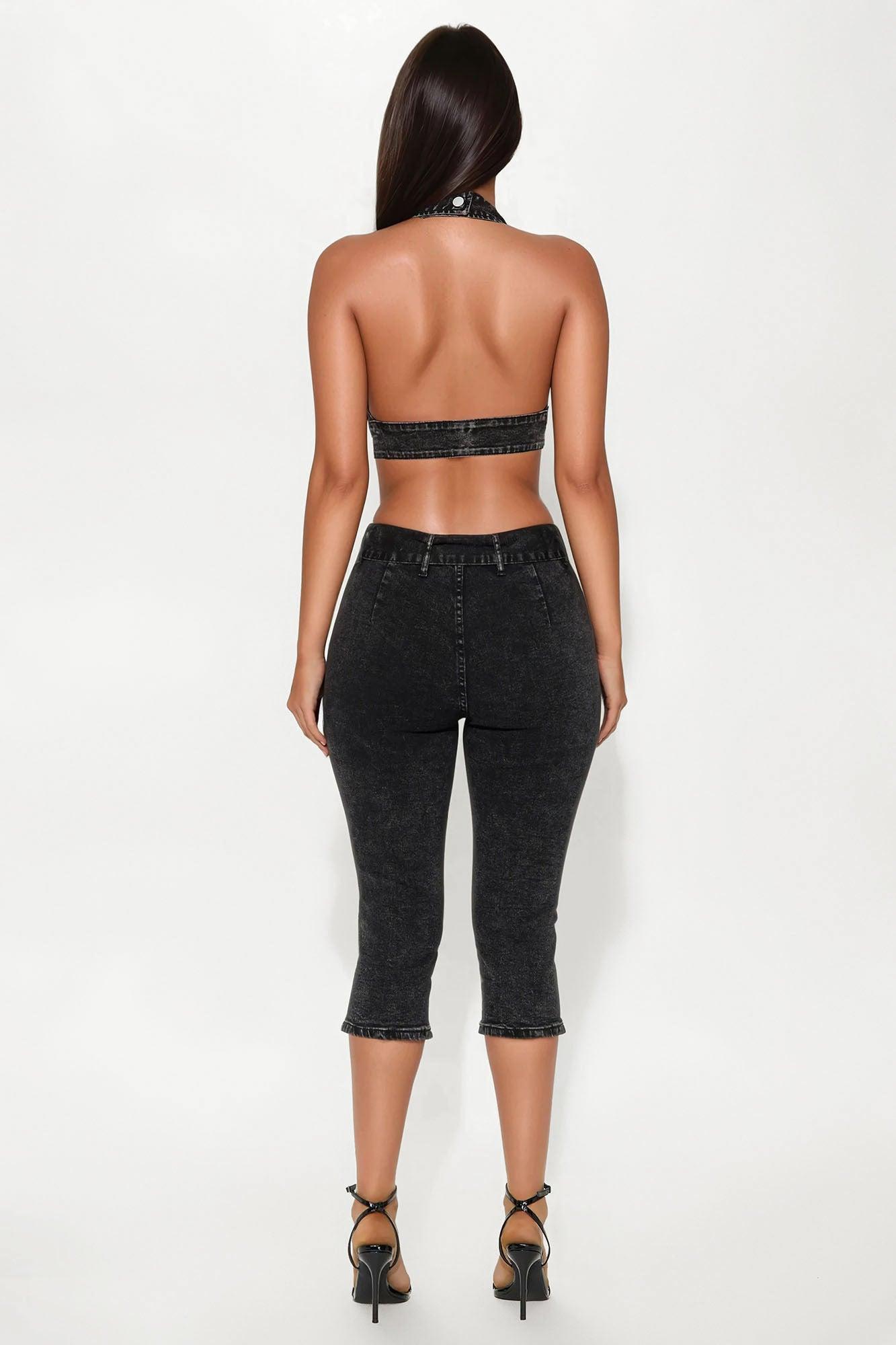 Cici Washed Denim Capri Set - Black Wash Female Product Image