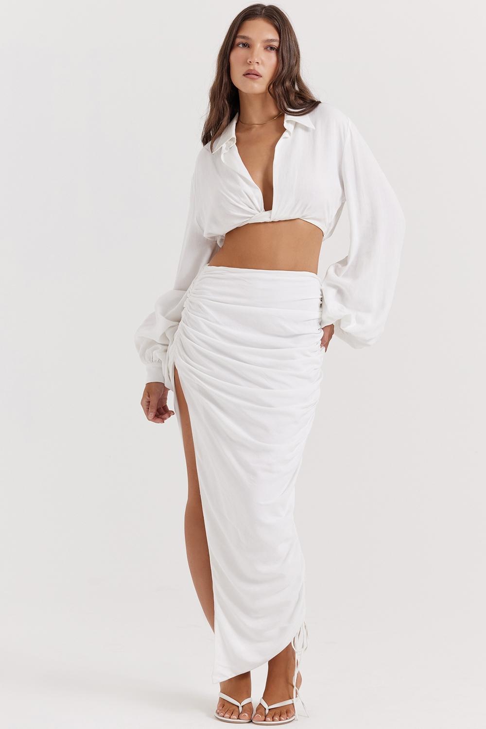 Loie  white gathered maxi skirt Product Image