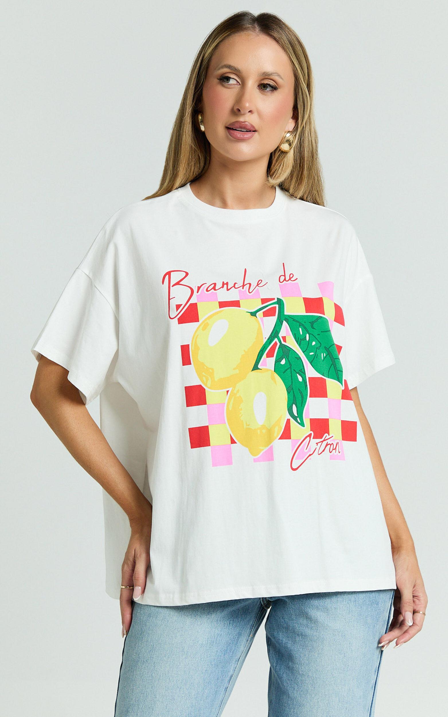 Fiona Top - Oversized Lemons Print T-Shirt in White Product Image