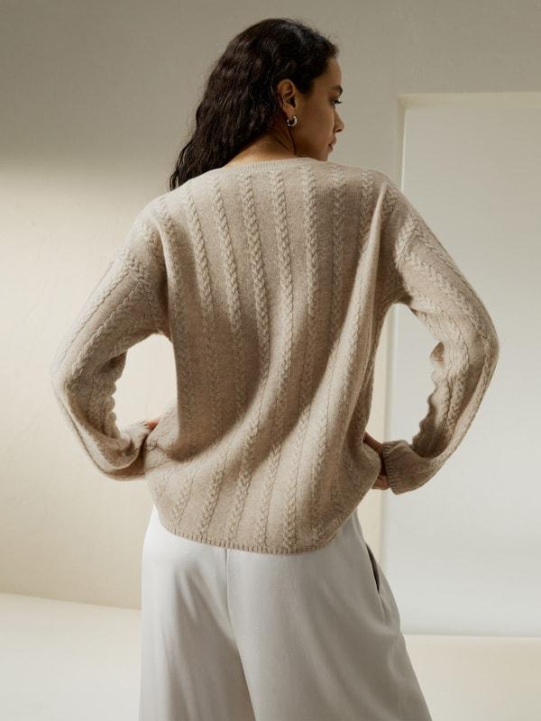 LILYSILK Pure Cashmere Sweaters - for Women - White Premium Cashmere - Simple Yet Classic Cable-Knit Sweater XL Product Image