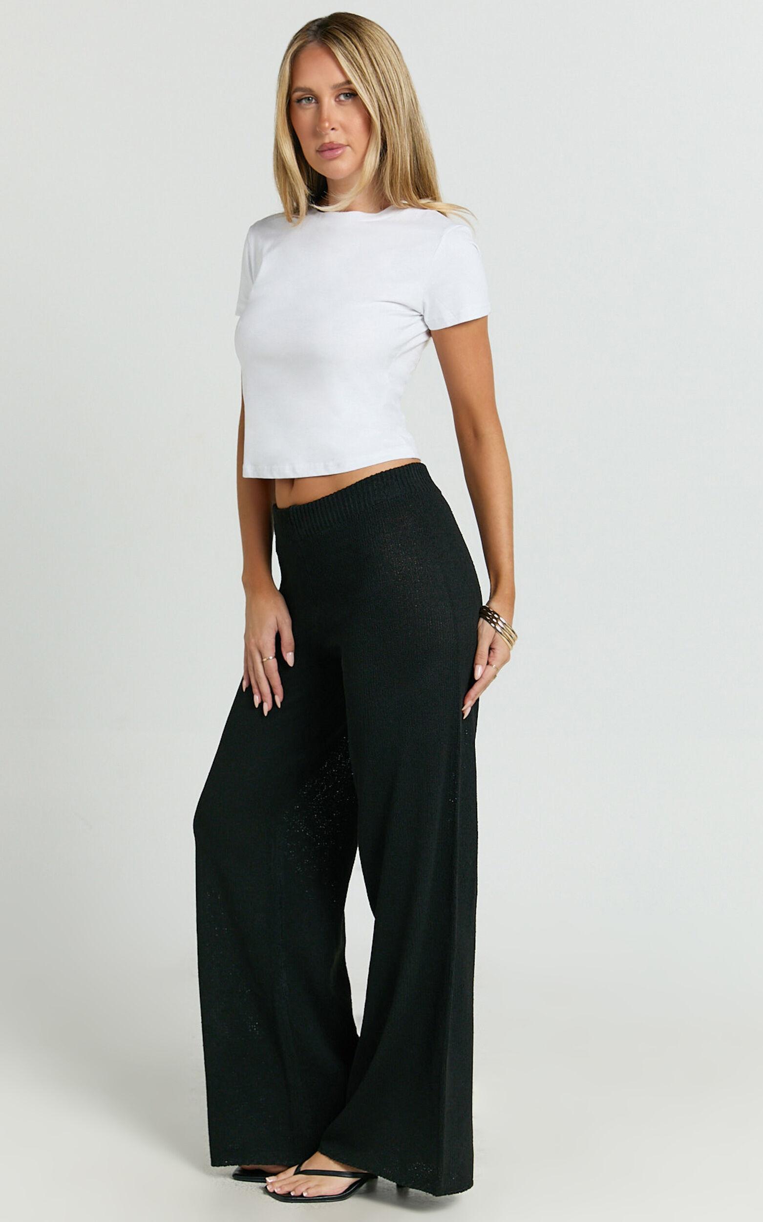 Nova Pants - Knitted Wide Leg Pant in Black Product Image