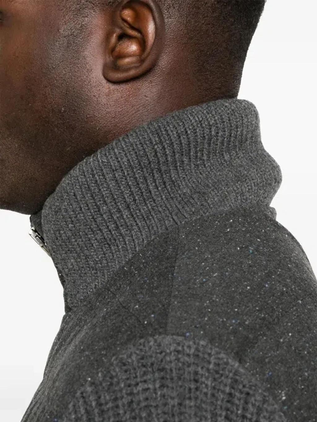 HERNO Padded Bomber Jacket With Knitted Sleeves In Gray Product Image