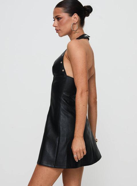 Hit Different Faux Leather Mini Dress Black Product Image