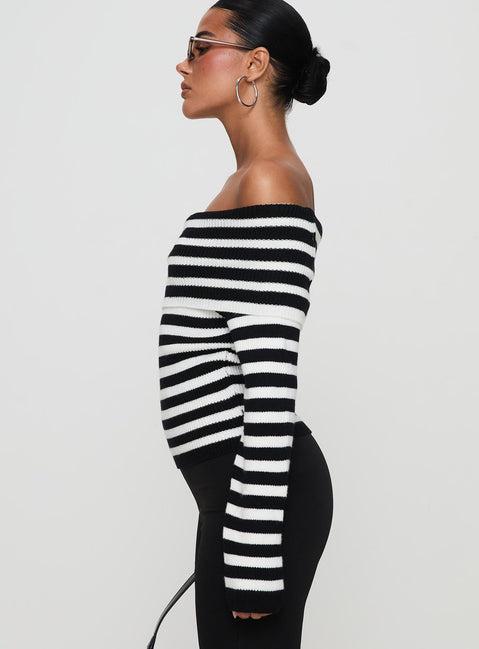 Danyel Off The Shoulder Sweater Black / White Stripe Product Image