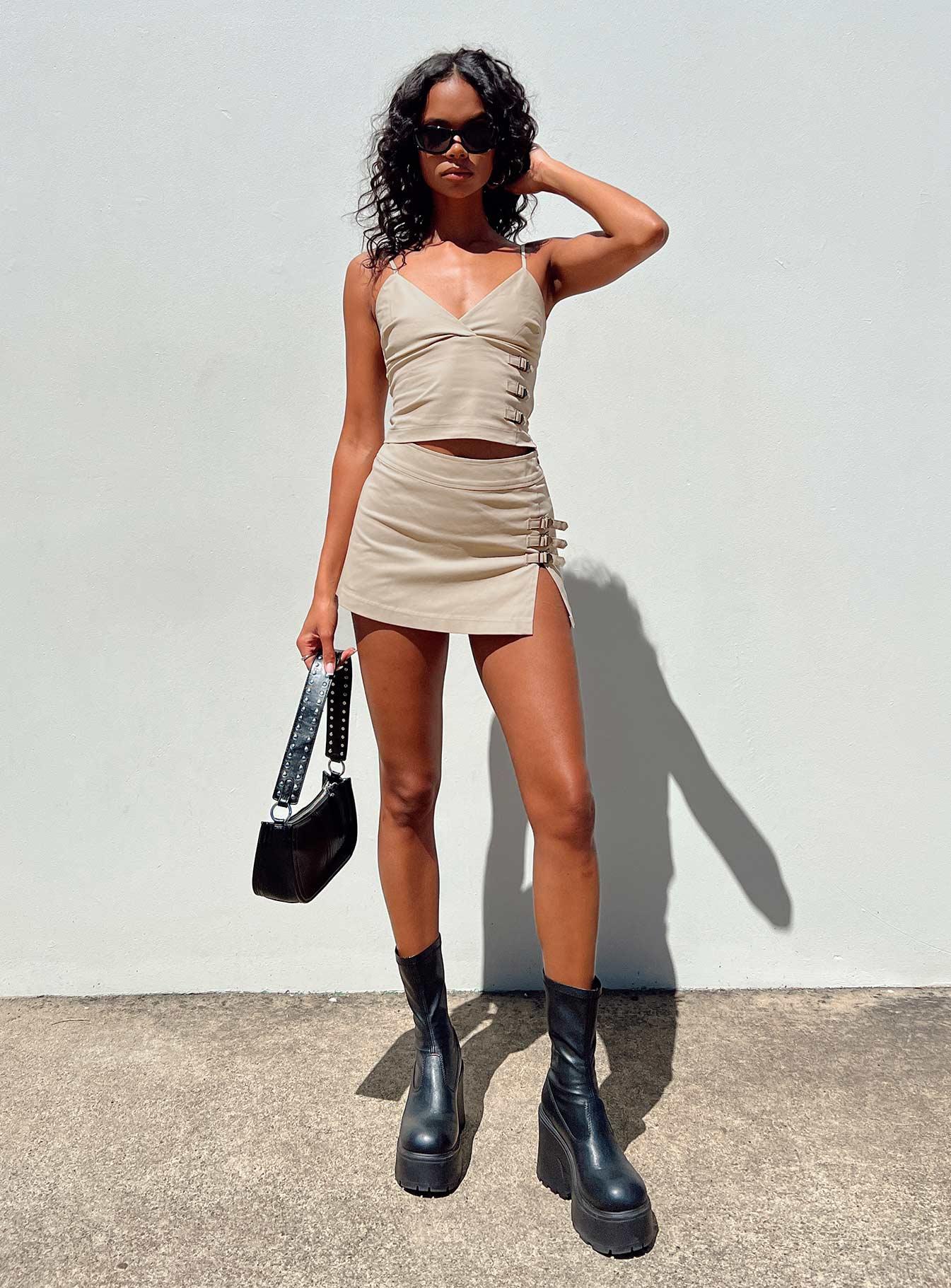 Back 2k Mini Skirt Taupe Product Image